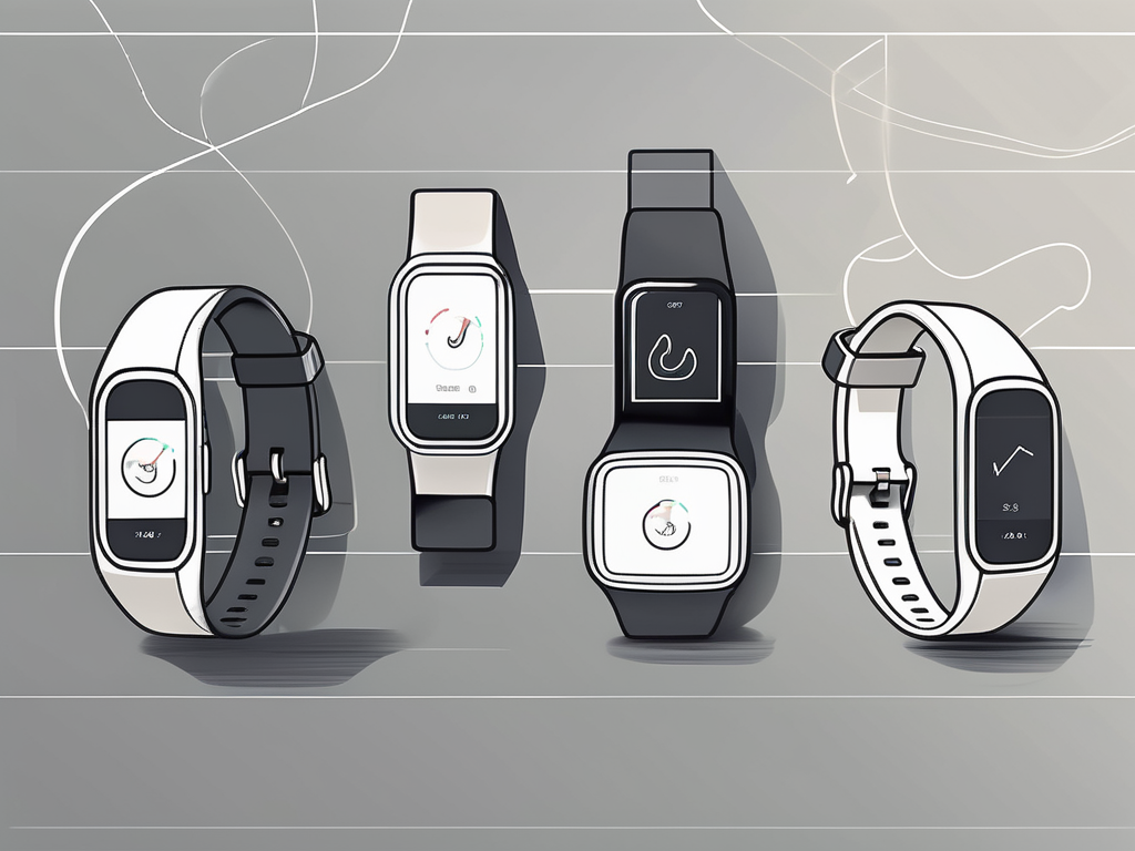 Several different fitness trackers of various shapes and sizes